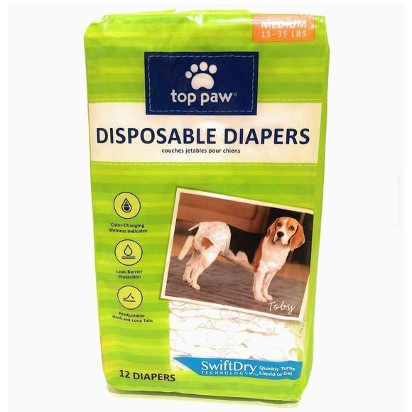 Top Paw Disposable Diapers - 12 pk Size Medium - Picture 1 of 11